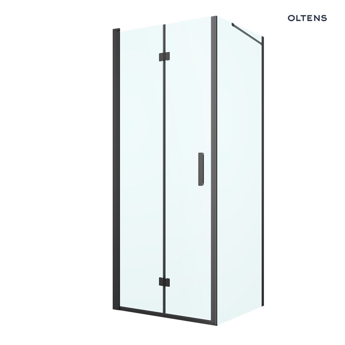 Oltens Hallan kabina prysznicowa 80x80 cm kwadratowa drzwi ze ścianką czarny mat/szkło przezroczyste