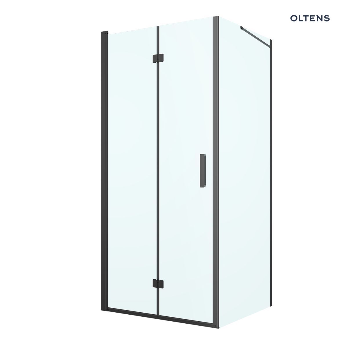 Oltens Hallan kabina prysznicowa 90x90 cm kwadratowa drzwi ze ścianką czarny mat/szkło przezroczyste