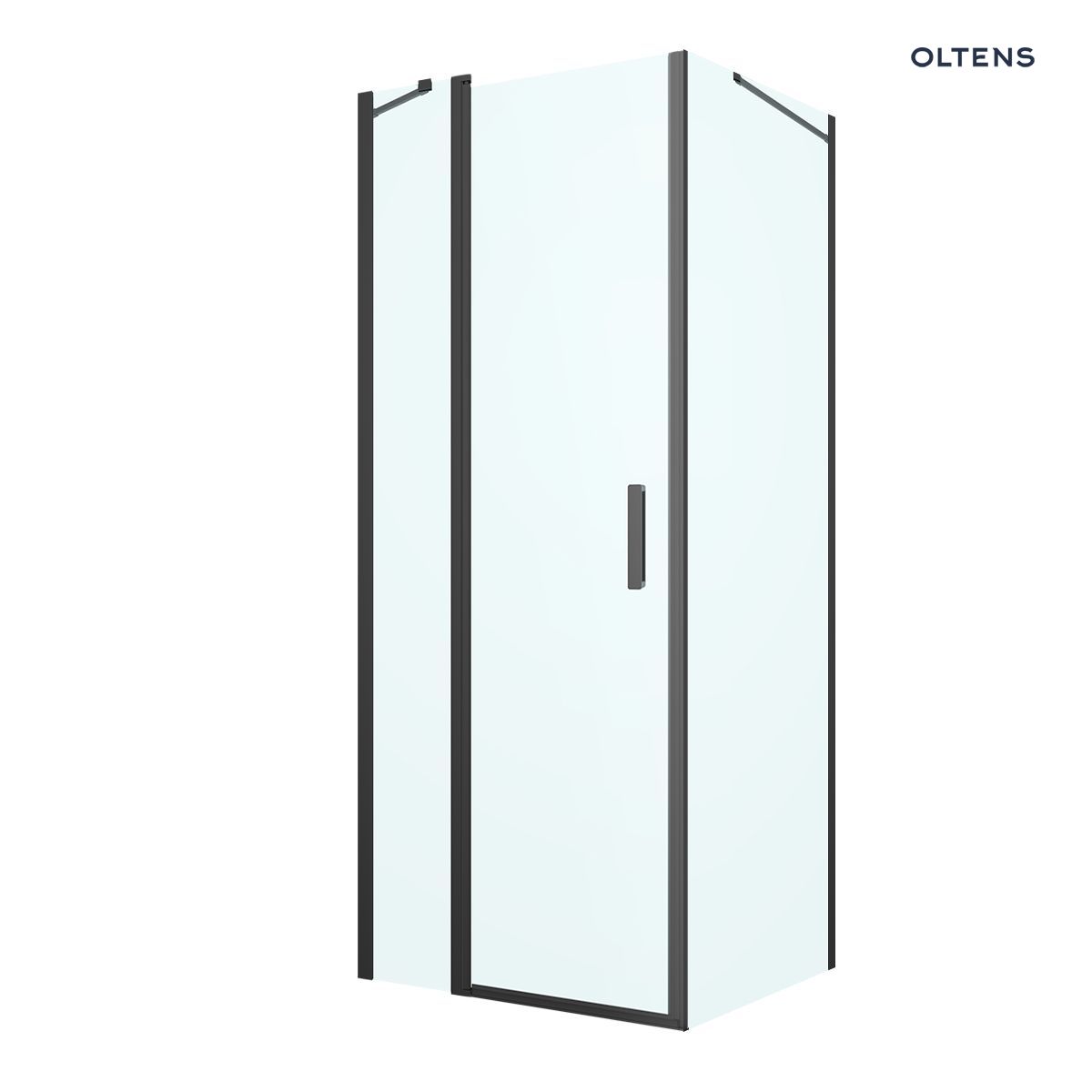 Oltens Verdal kabina prysznicowa 80x80 cm kwadratowa drzwi ze ścianką czarny mat/szkło przezroczyste