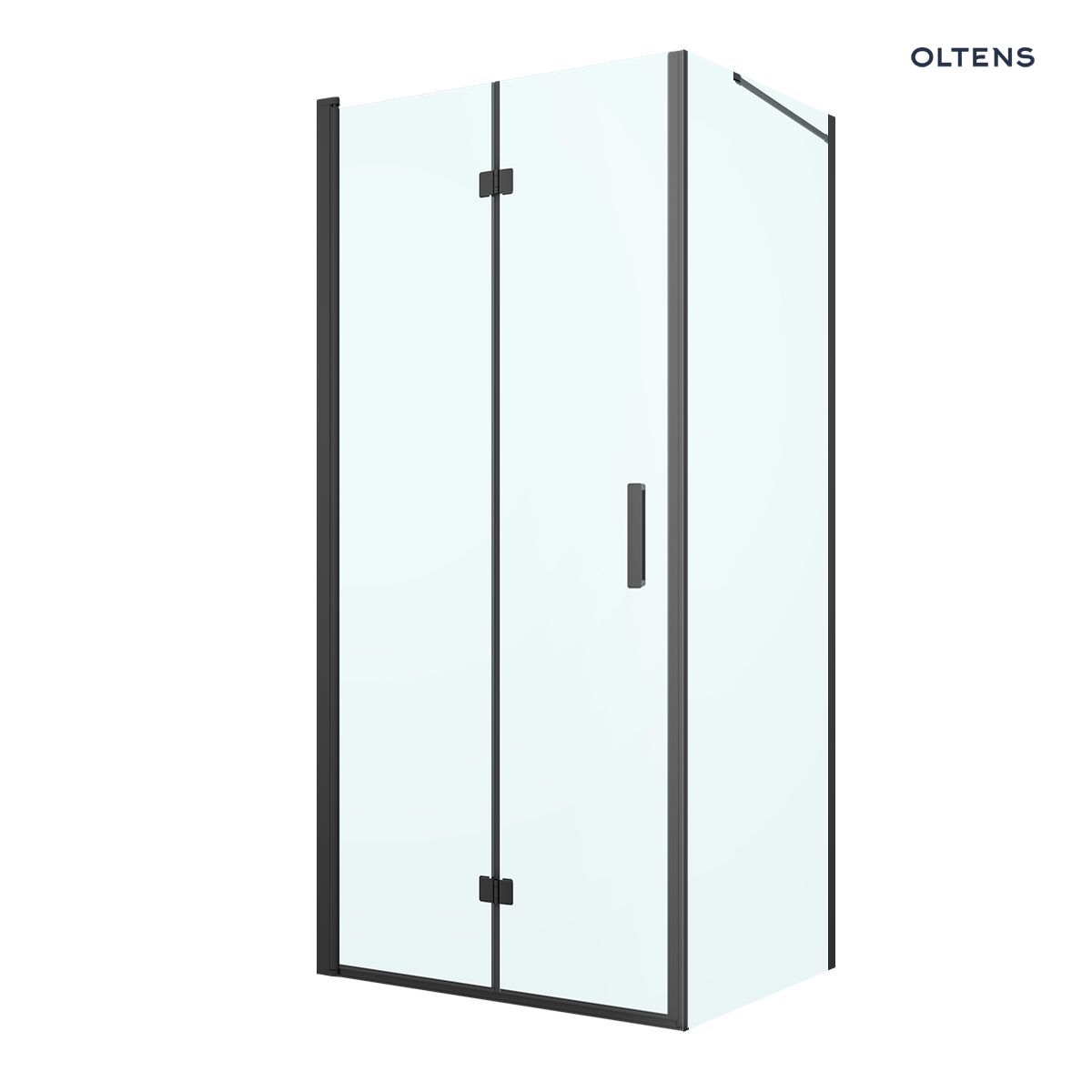 Oltens Hallan kabina prysznicowa 90x80 cm prostokątna drzwi ze ścianką czarny mat/szkło przezroczyste