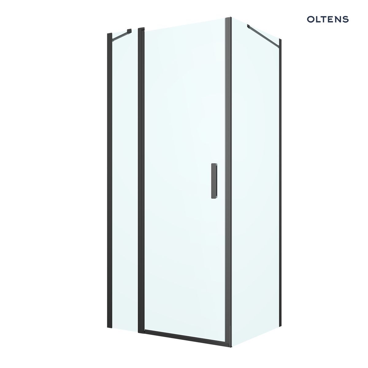 Oltens Verdal kabina prysznicowa 90x80 cm prostokątna drzwi ze ścianką czarny mat/szkło przezroczyste