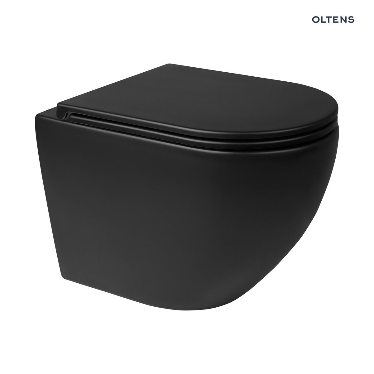 Zestaw Oltens Hamnes miska WC wisząca PureRim z powłoką SmartClean z deską wolnoopadającą Ovan Slim czarny mat