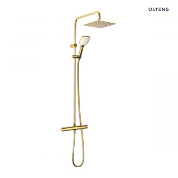 Oltens Atran (S) zestaw prysznicowy termostatyczny z deszczownicą kwadratową złoty połysk