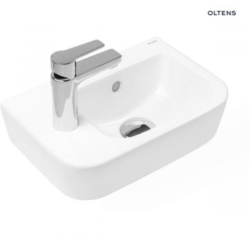 Oltens Vernal umywalka 37x24,5 cm wisząca lewa z powłoką SmartClean biała