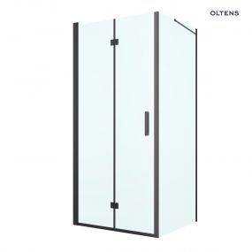 Oltens Hallan kabina prysznicowa 90x90 cm kwadratowa drzwi ze ścianką czarny mat/szkło przezroczyste