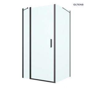 Oltens Verdal kabina prysznicowa 100x100 cm kwadratowa drzwi ze ścianką czarny mat/szkło przezroczyste