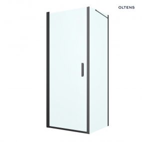 Oltens Rinnan kabina prysznicowa 80x80 cm kwadratowa drzwi ze ścianką czarny mat/szkło przezroczyste