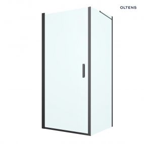 Oltens Rinnan kabina prysznicowa 90x90 cm kwadratowa drzwi ze ścianką czarny mat/szkło przezroczyste