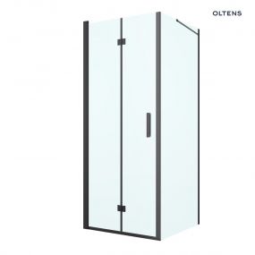 Oltens Hallan kabina prysznicowa 80x90 cm prostokątna drzwi ze ścianką czarny mat/szkło przezroczyste