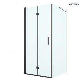 Oltens Hallan kabina prysznicowa 90x100 cm prostokątna drzwi ze ścianką czarny mat/szkło przezroczyste