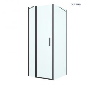 Oltens Hallan kabina prysznicowa 100x90 cm protokątna drzwi ze ścianką czarny mat/szkło przezroczyste