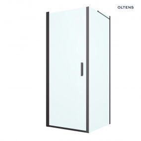 Oltens Rinnan kabina prysznicowa 80x90 cm prostokątna drzwi ze ścianką czarny mat/szkło przezroczyste