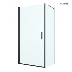 Oltens Rinnan kabina prysznicowa 100x80 cm prostokątna drzwi ze ścianką czarny mat/szkło przezroczyste