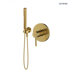 Zestaw Oltens Molle bateria prysznicowa podtynkowa z zestawem prysznicowym Ume Hvita złoto szczotkowane