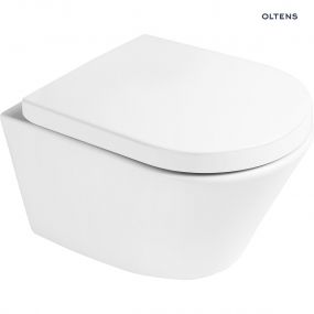 Zestaw Oltens Jog miska WC wisząca PureRim z powłoką SmartClean z deską wolnoopadającą