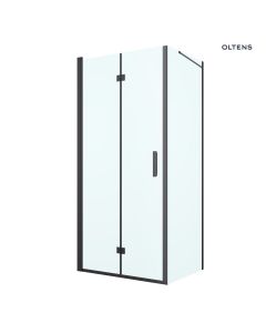 Oltens Hallan kabina prysznicowa 90x80 cm prostokątna drzwi ze ścianką czarny mat/szkło przezroczyste