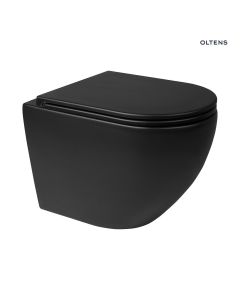 Zestaw Oltens Hamnes miska WC wisząca PureRim z deską wolnoopadającą Ovan Slim czarny mat