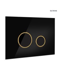 Oltens Lule przycisk spłukujący do WC szklany czarny/złoty mat/czarny