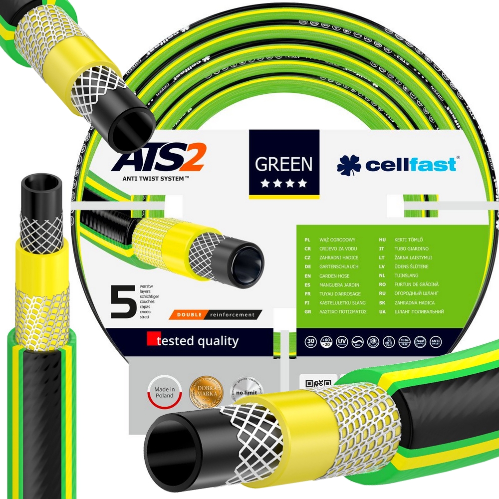 "Wąż ogrodowy GREEN ATS2™ 1/2'' 25m, 5-warstwowy, odporny na UV, nieskręcający, dla bezpiecznego podlewania