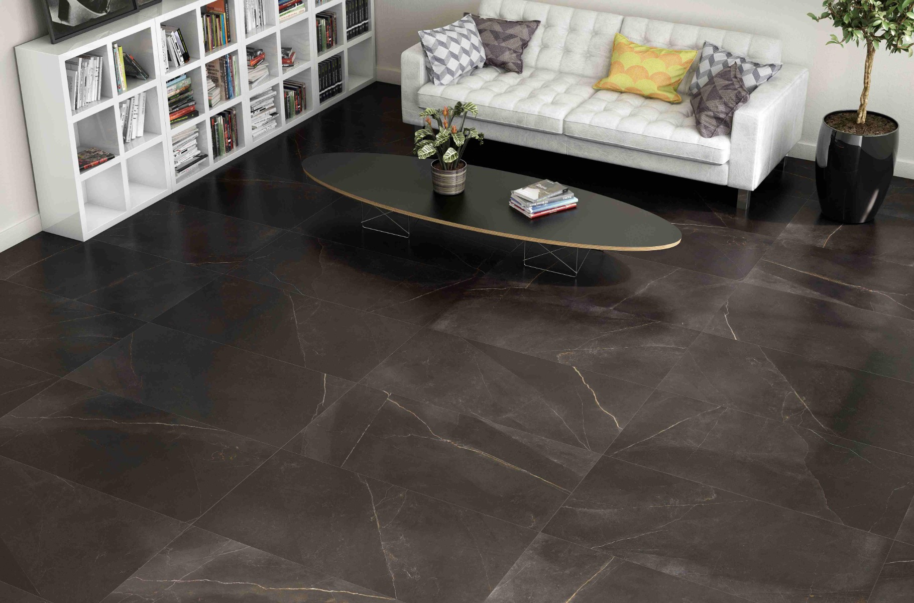 plytki gresowe argenta emerita dark w salonie